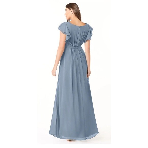 Azazie Daphne A-Line Floor Length Chiffon Dress Custom Size ~A8/A10 Dusty Blue - Picture 2 of 13